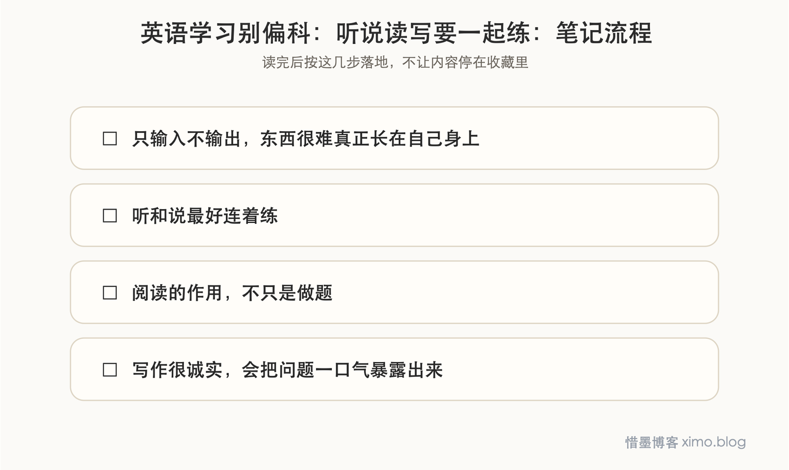 英语学习别偏科：听说读写要一起练 笔记流程图