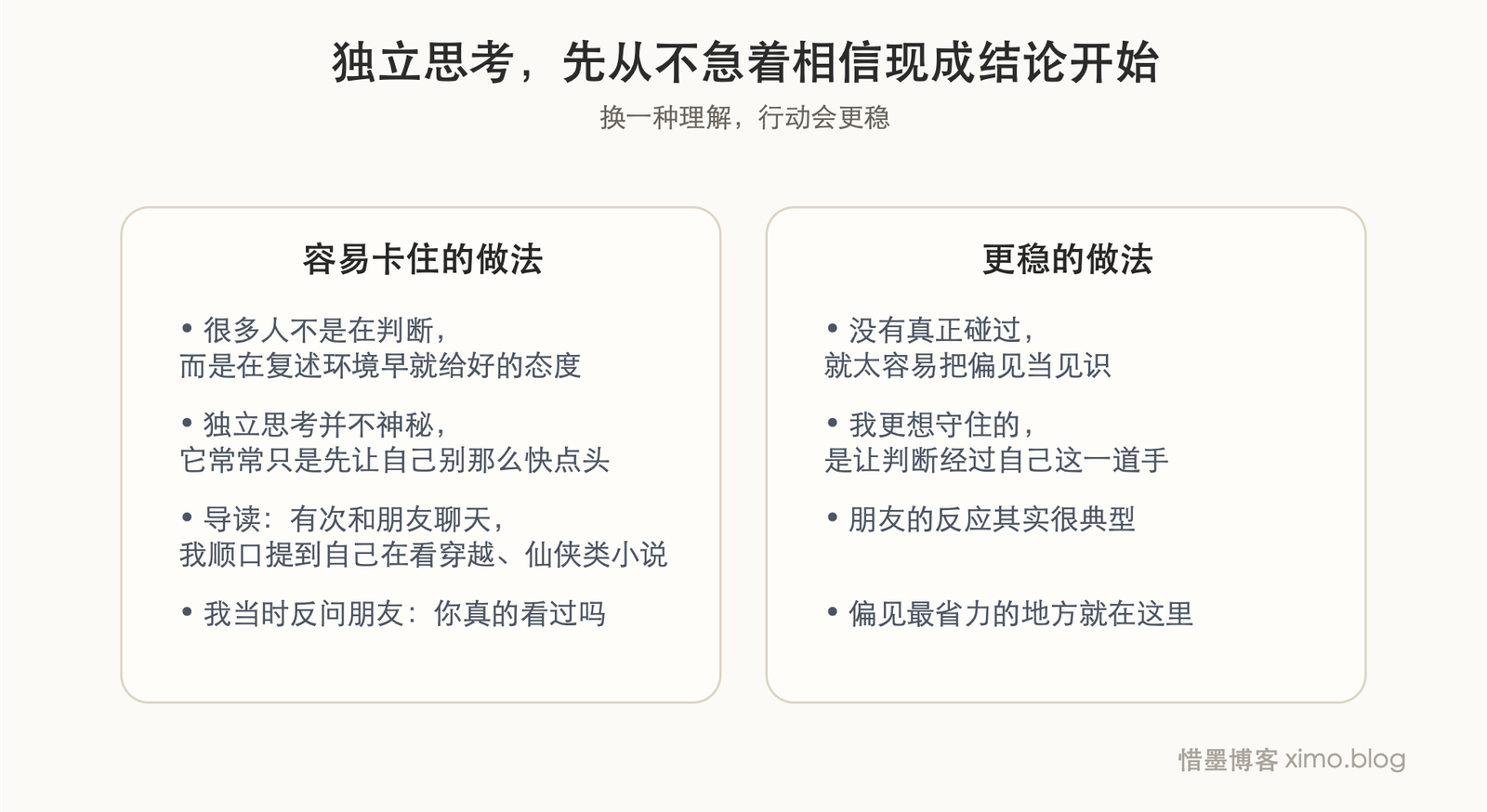 独立思考,先从不急着相信现成结论开始 对照表