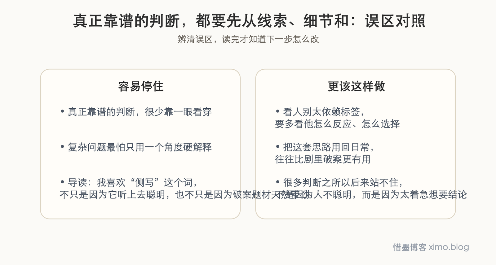 真正靠谱的判断，都要先从线索、细节和耐心开始 误区判断图